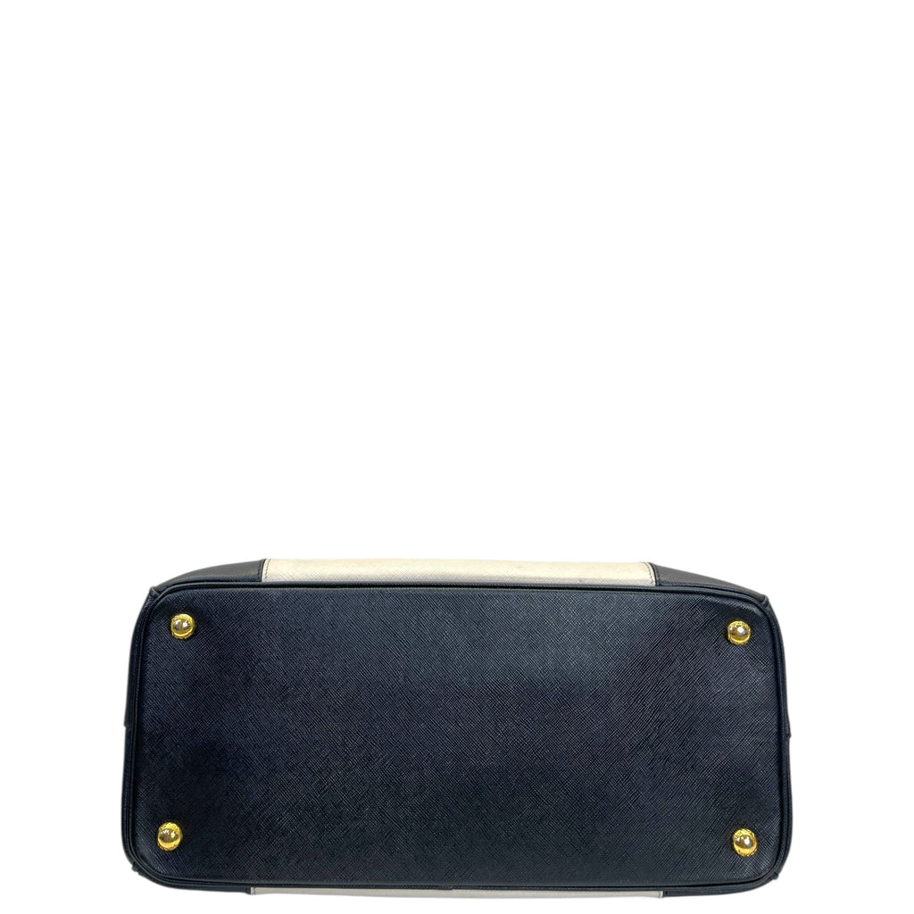 Prada Double Zip Tote Black/White Saffiano Leather