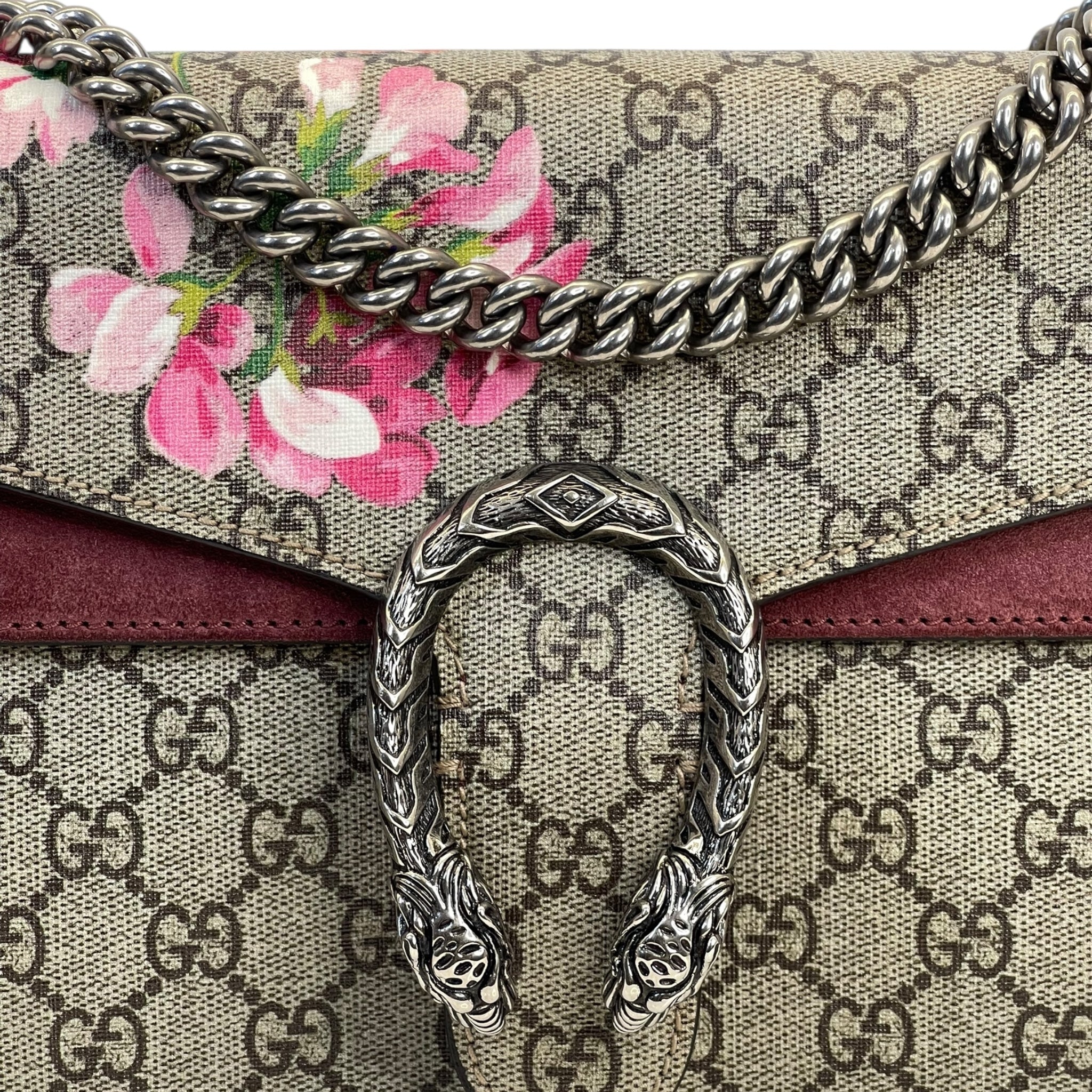 Gucci Dionysus Small Shoulder Bag GG Supreme Blooms Print Maroon Suede