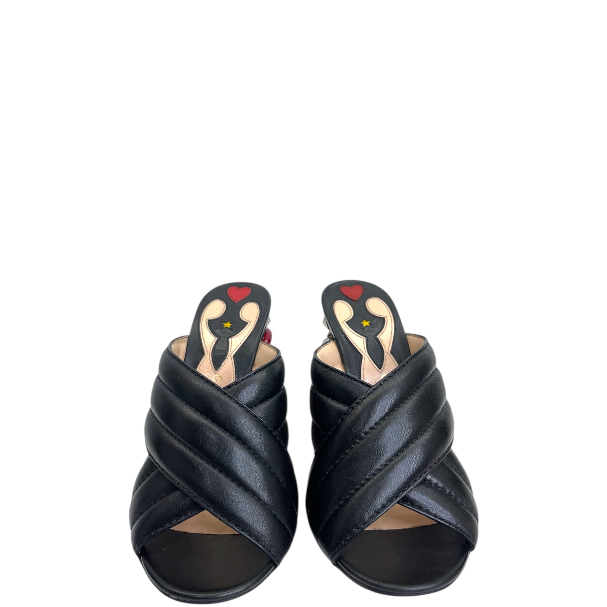 Gucci Webby Slide Sandal Black Quilted Leather Snake Embellished EU 38
