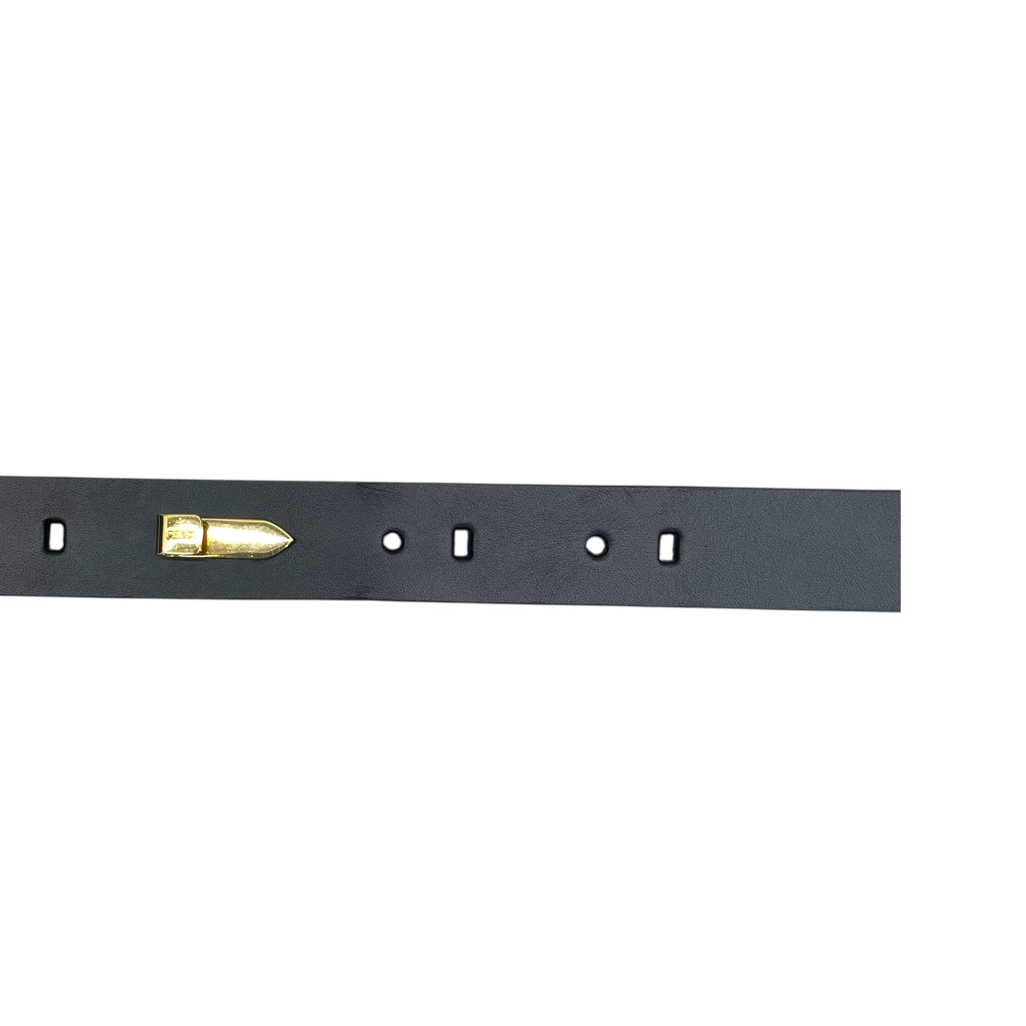 Fendace Fendi x Versace Black Leather Logo Letters Buckle Belt