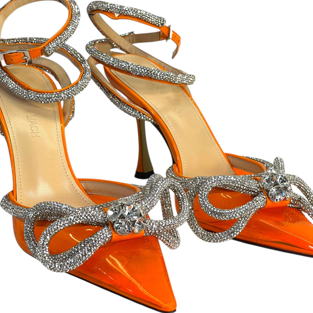 Mach & Mach Double Bow Silk-Satin Orange Pumps EU 36