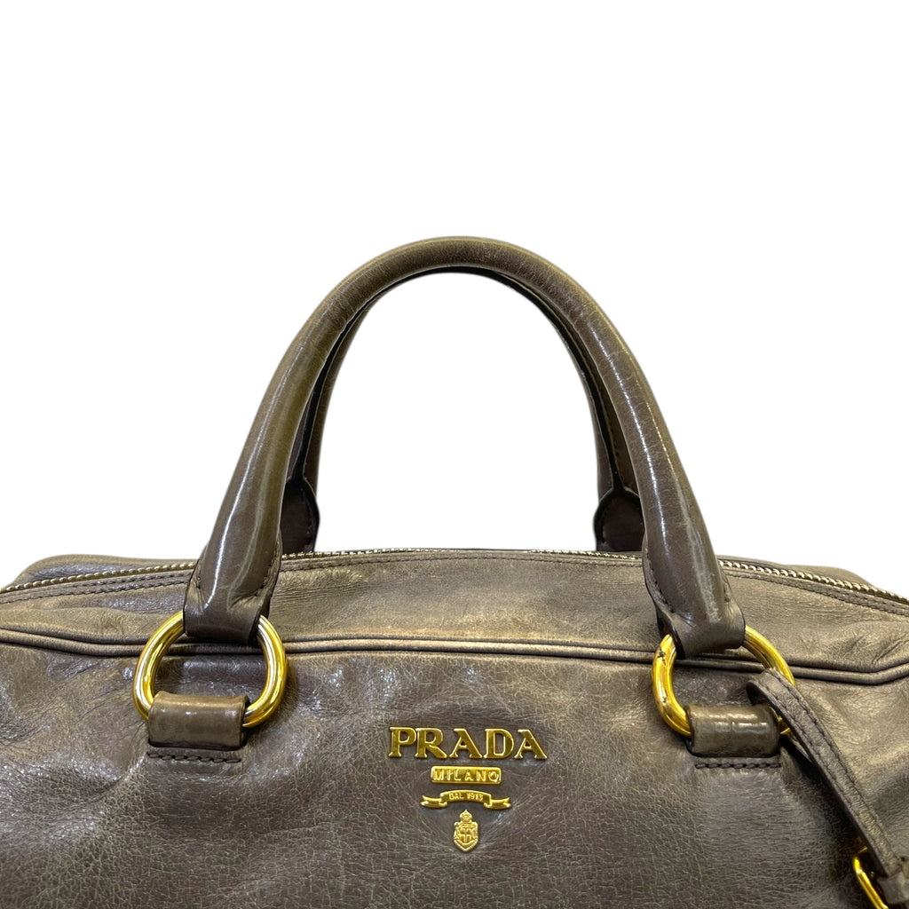 Prada Grey Vitello Shine Bauletto Bag
