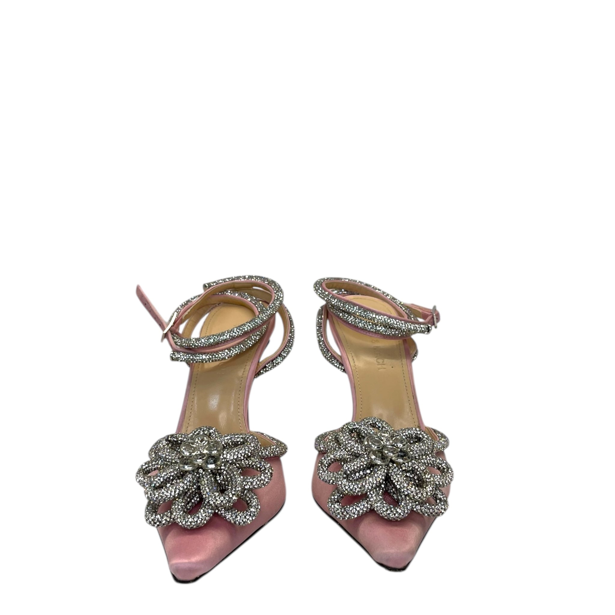 Mach & Mach Pink Satin Crystal-Embellished Double Bow Pumps EU 38