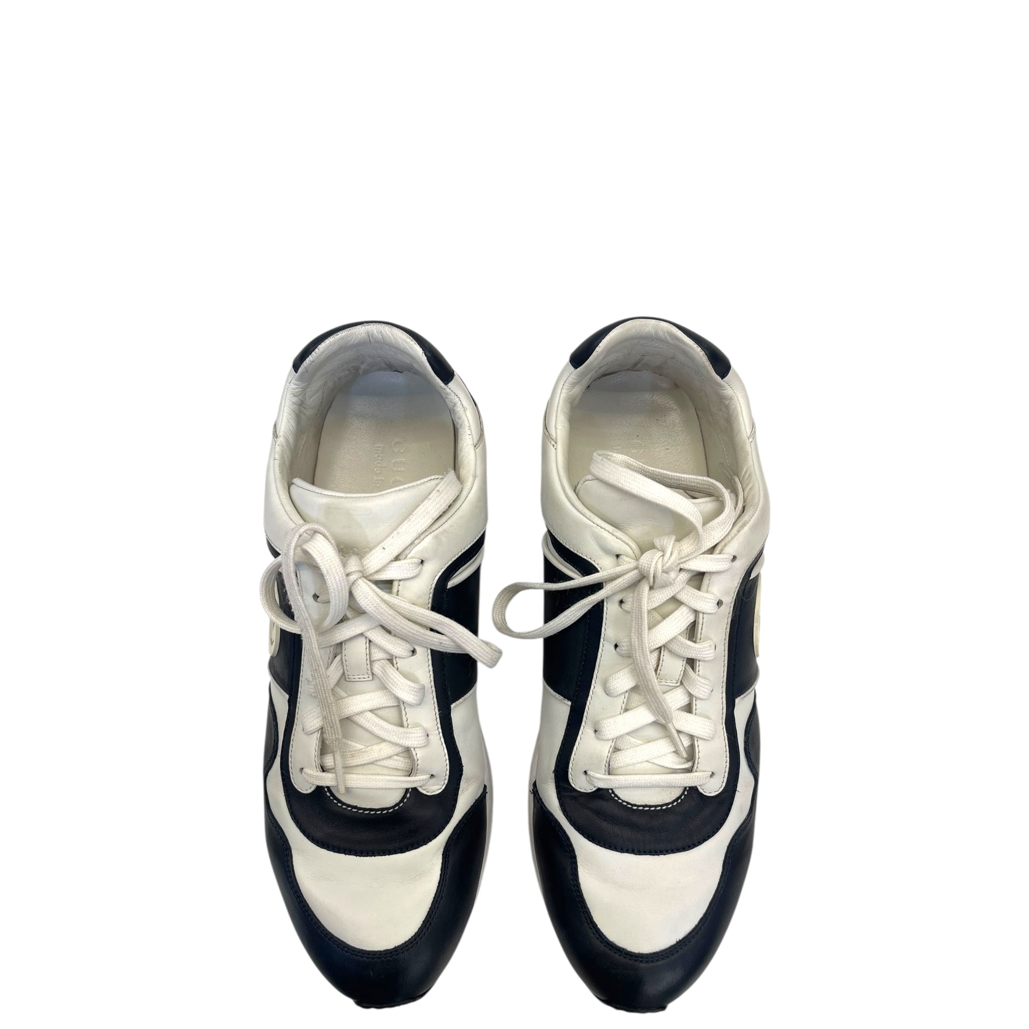 Gucci Interlocking GG Lace Up Low Top Sneakers Black/White Leather EU 45