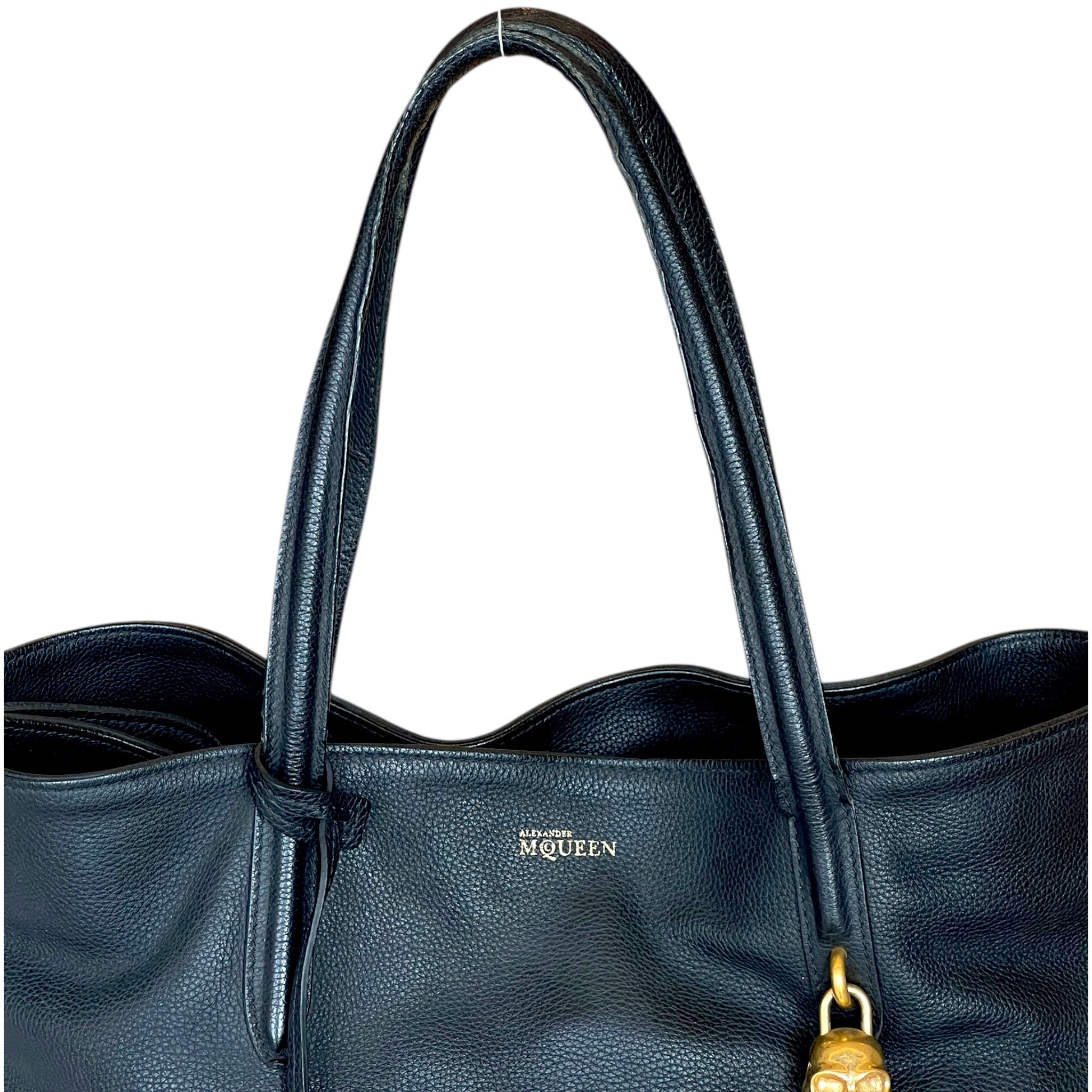 Alexander McQueen Black Leather Skull Padlock Tote Bag
