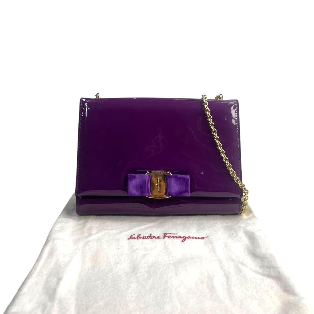 Salvatore Ferragamo Vara Ginny Bow Bag Purple Patent Leather