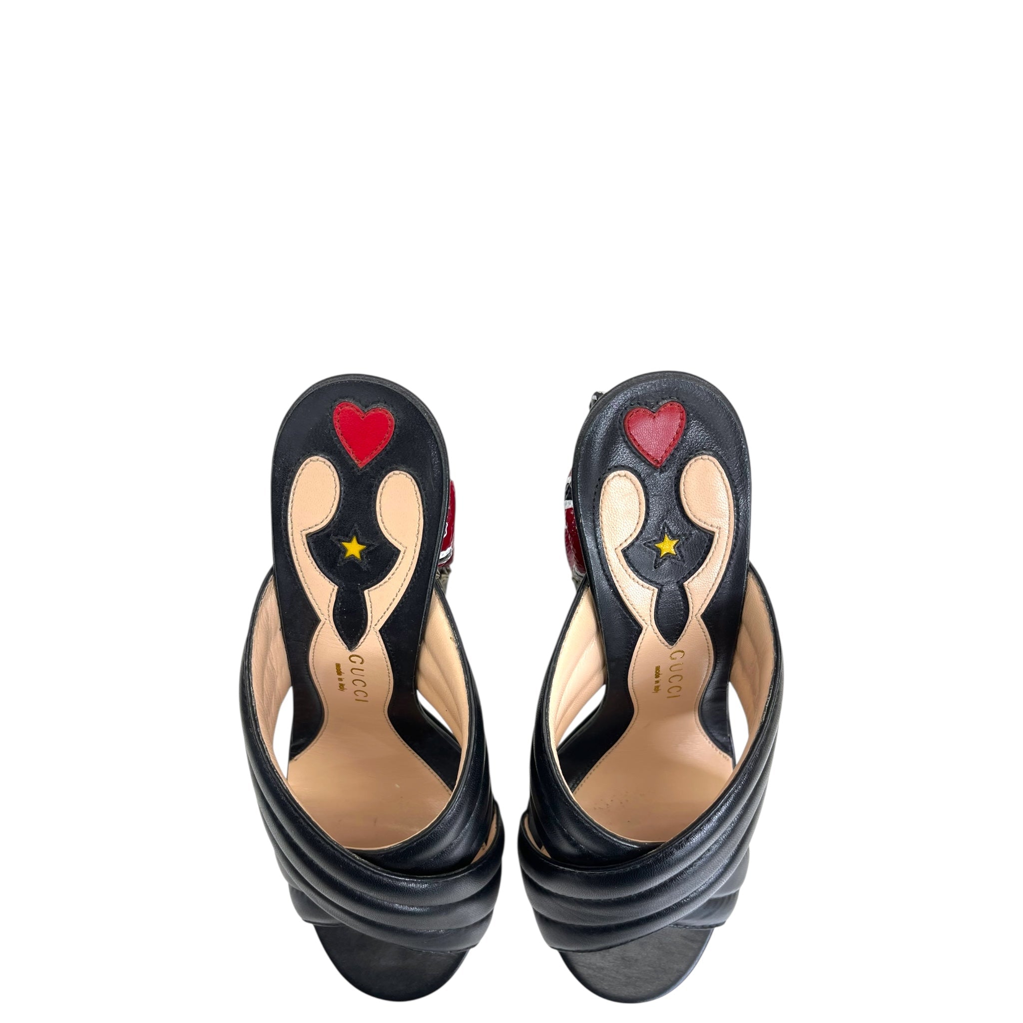 Gucci Webby Slide Sandal Black Quilted Leather Snake Embellished EU 38