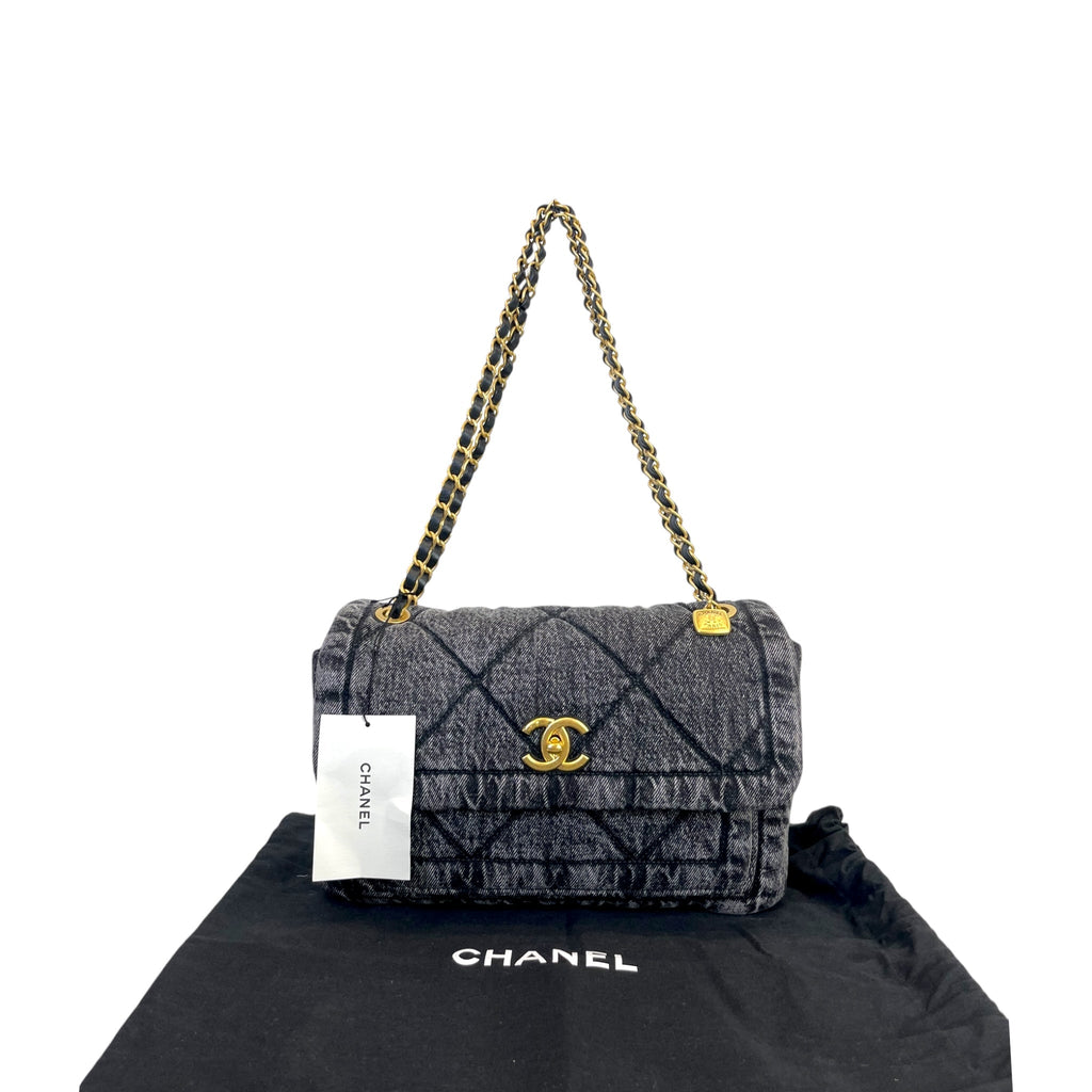 Chanel 25K Large Flap Bag Black Washed Denim