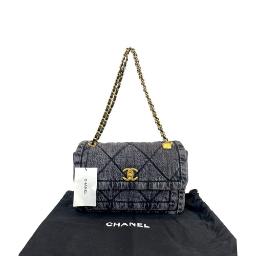 Chanel 25K Large Flap Bag Black Washed Denim