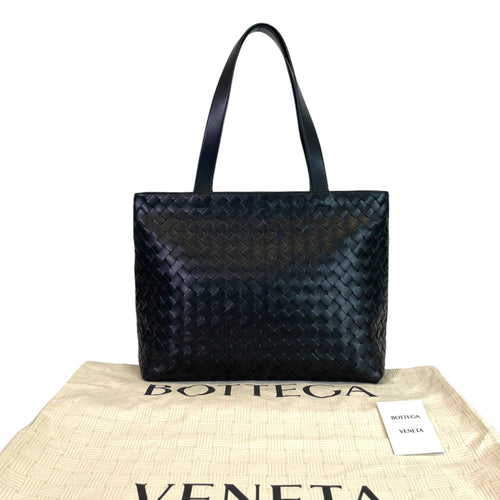 Bottega Veneta Small Intrecciato Zipped Tote Black Leather