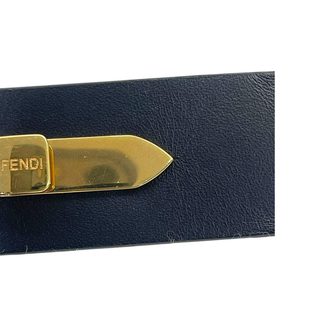 Fendace Fendi x Versace Black Leather Logo Letters Buckle Belt