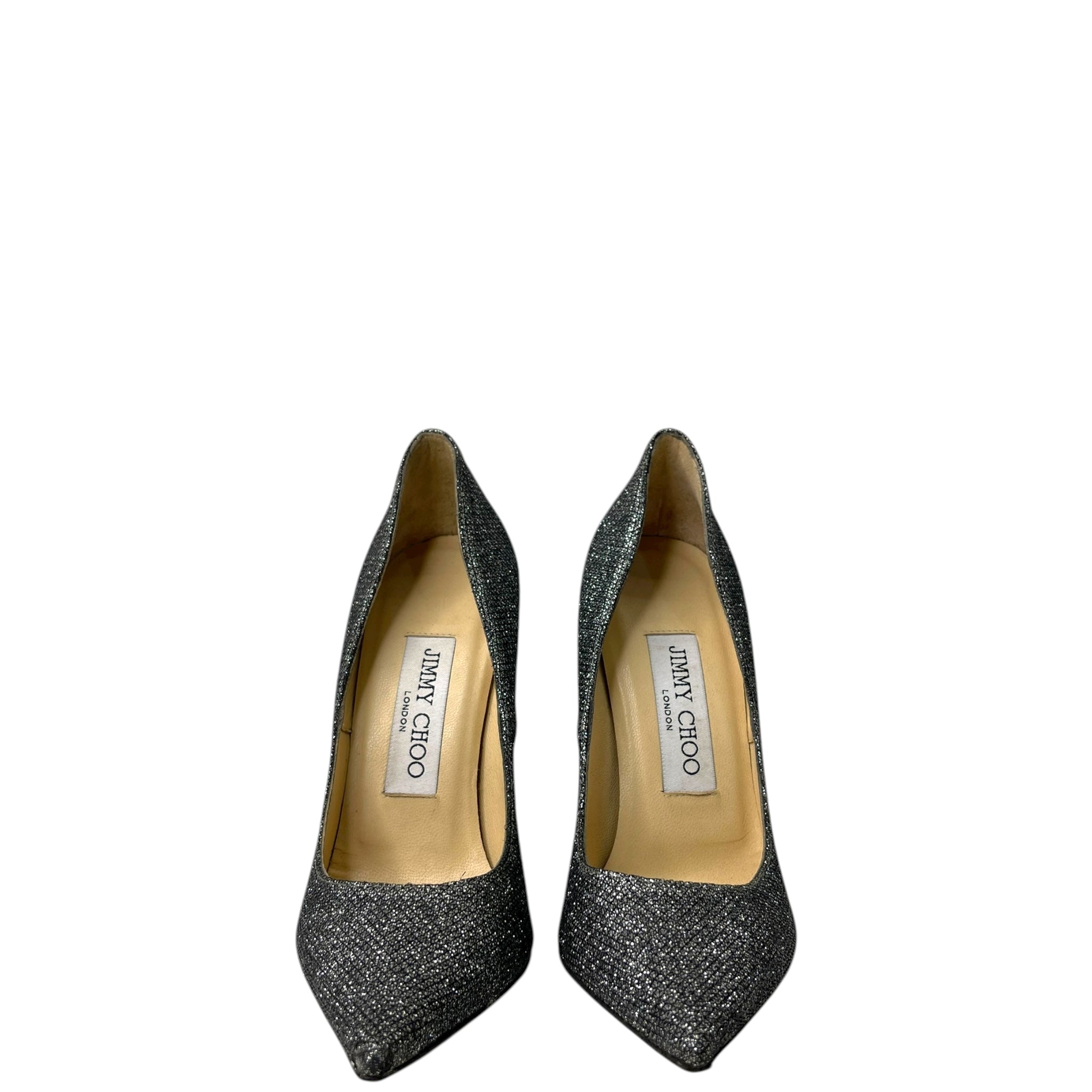 Jimmy Choo Romy Pointed Toe Black Glitter Pumps EU 34