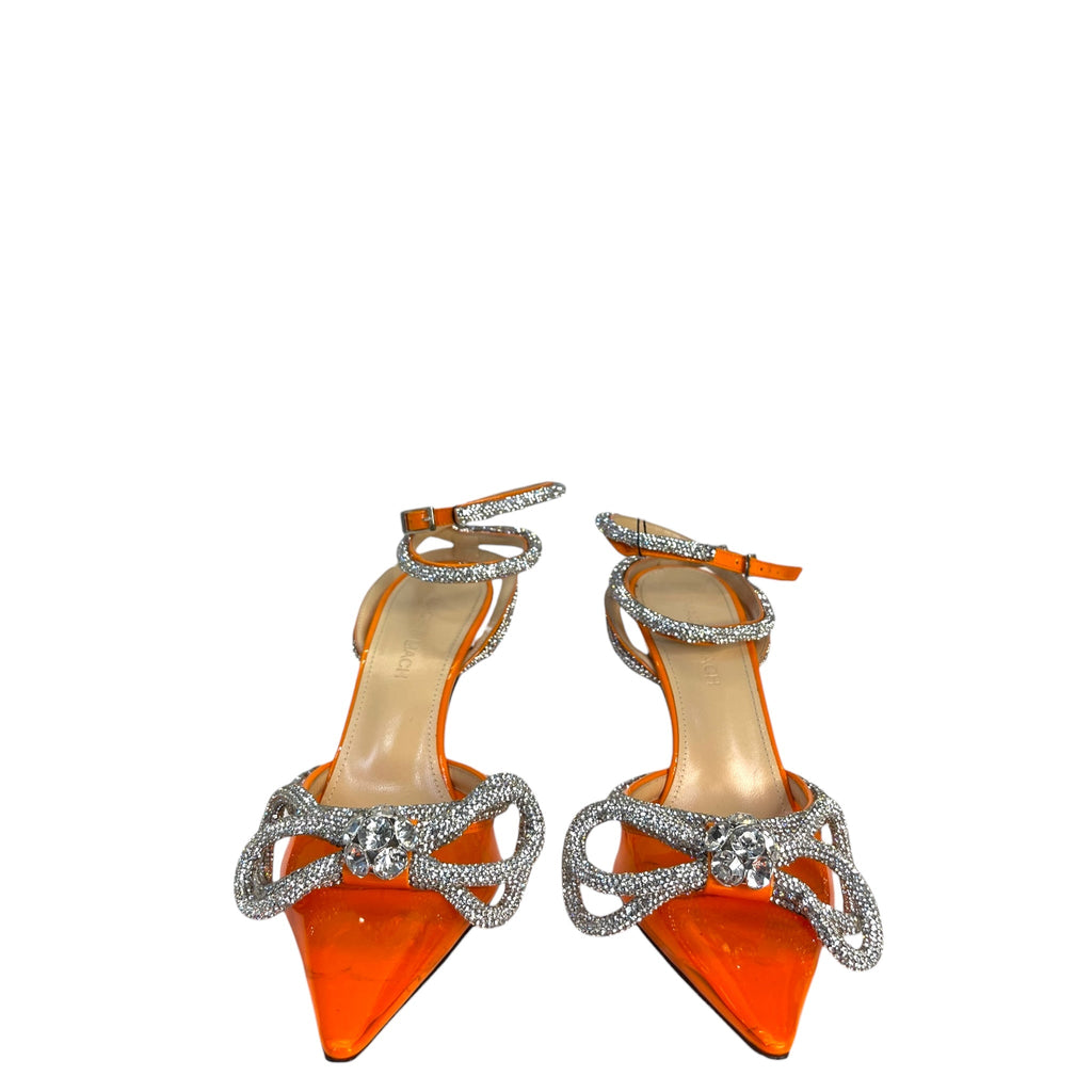 Mach & Mach Double Bow Silk-Satin Orange Pumps EU 36