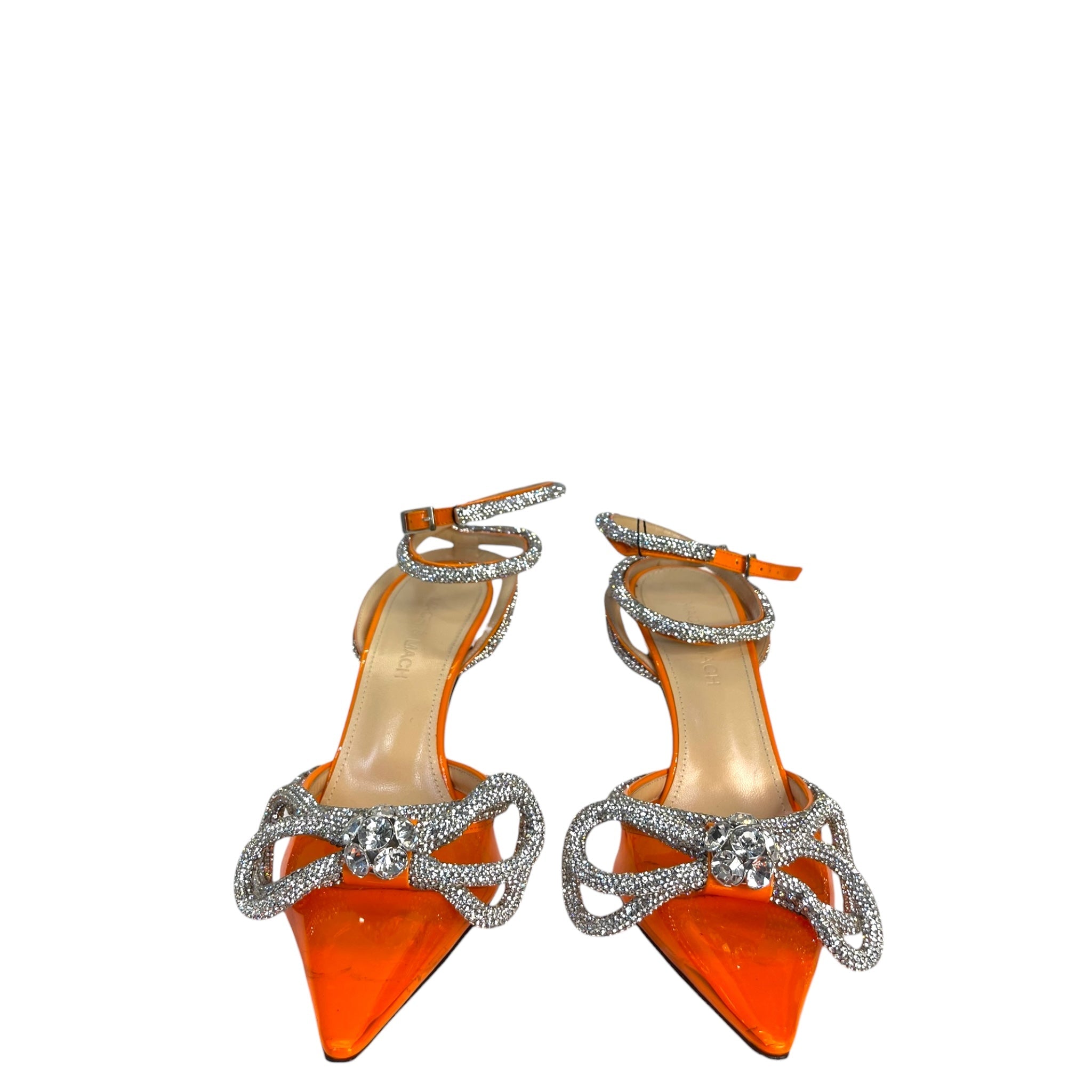 Mach & Mach Double Bow Silk-Satin Orange Pumps EU 36