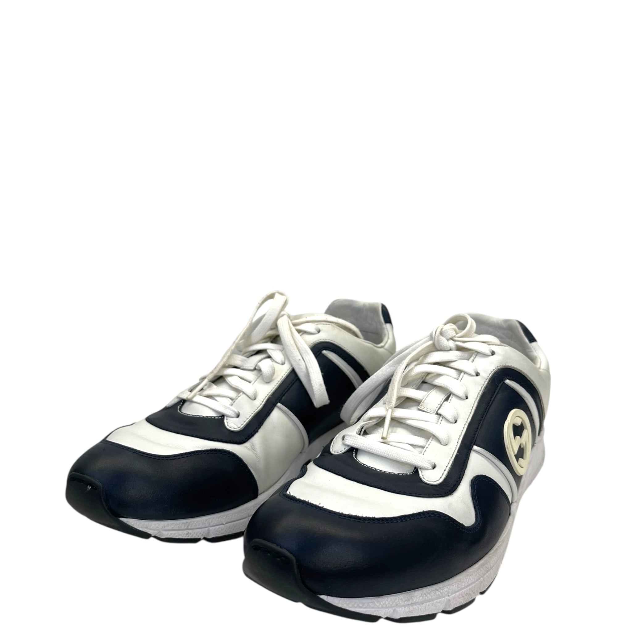 Gucci Interlocking GG Lace Up Low Top Sneakers Black/White Leather EU 45