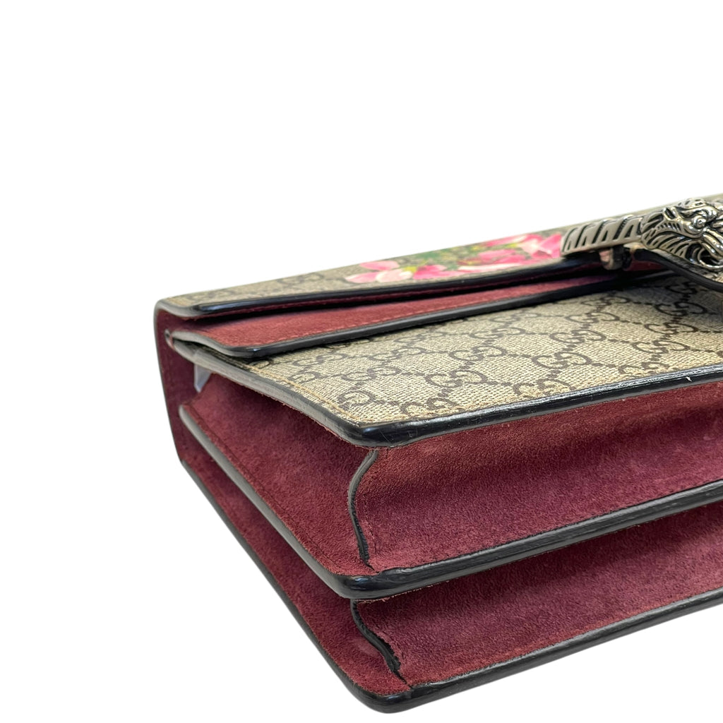 Gucci Dionysus Small Shoulder Bag GG Supreme Blooms Print Maroon Suede
