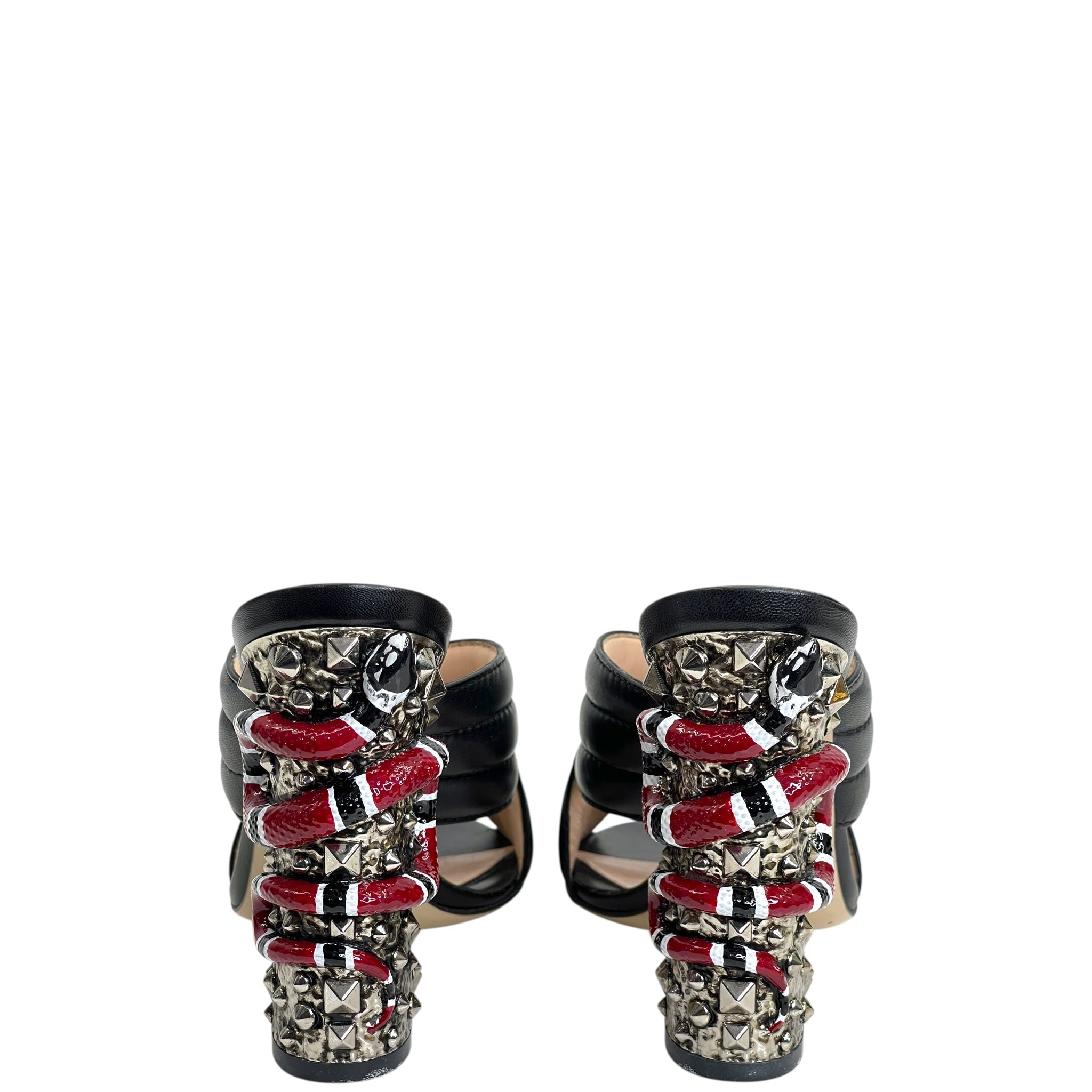 Gucci Webby Slide Sandal Black Quilted Leather Snake Embellished EU 38