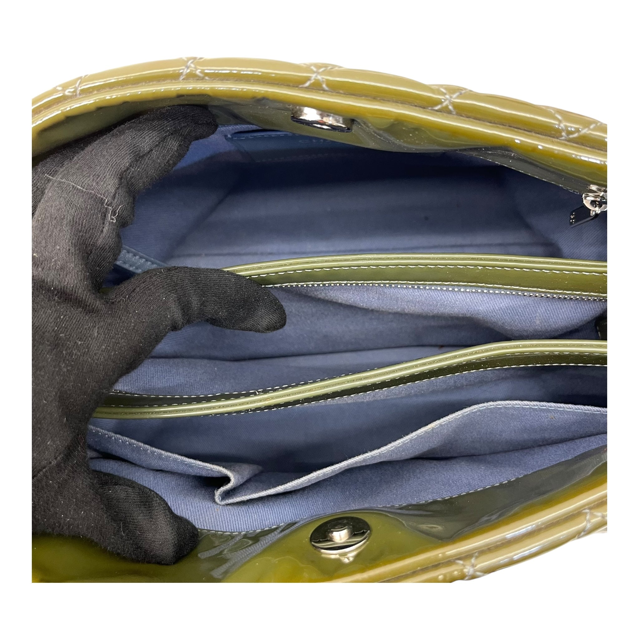 Chanel Moose Green Quilted Patent Leather Large Just Mademoiselle Bowling Bag
