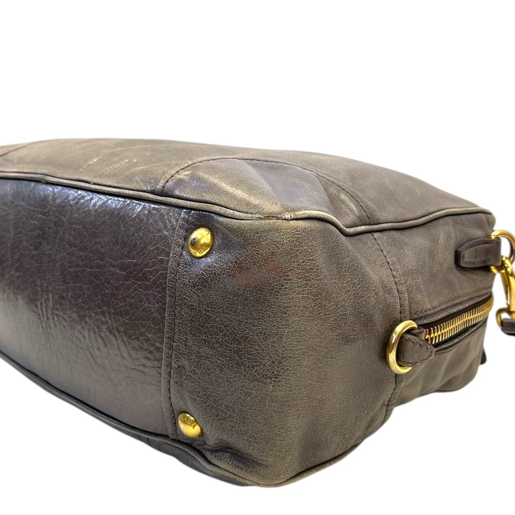 Prada Grey Vitello Shine Bauletto Bag