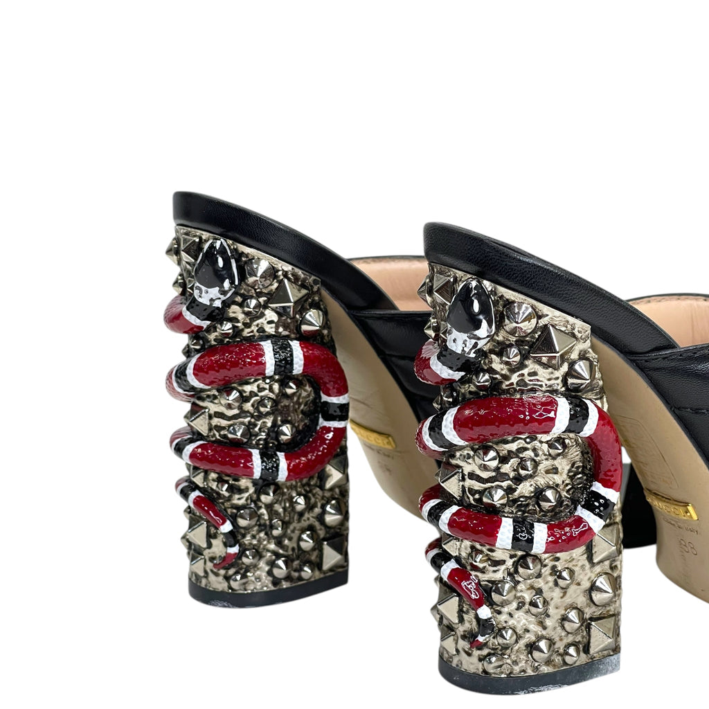Gucci Webby Slide Sandal Black Quilted Leather Snake Embellished EU 38