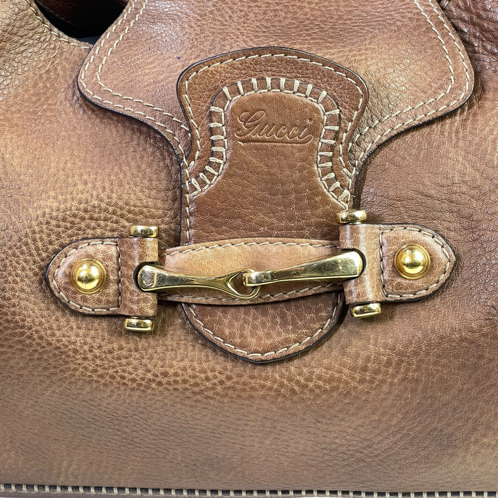Gucci Pelham Horsebit Large Shoulder Bag Light Brown Leather