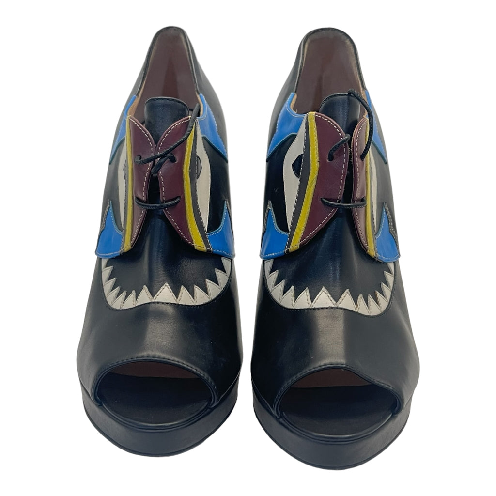 Fendi Multicolor Leather Monster Peep Toe Ankle Booties - Size EU 40