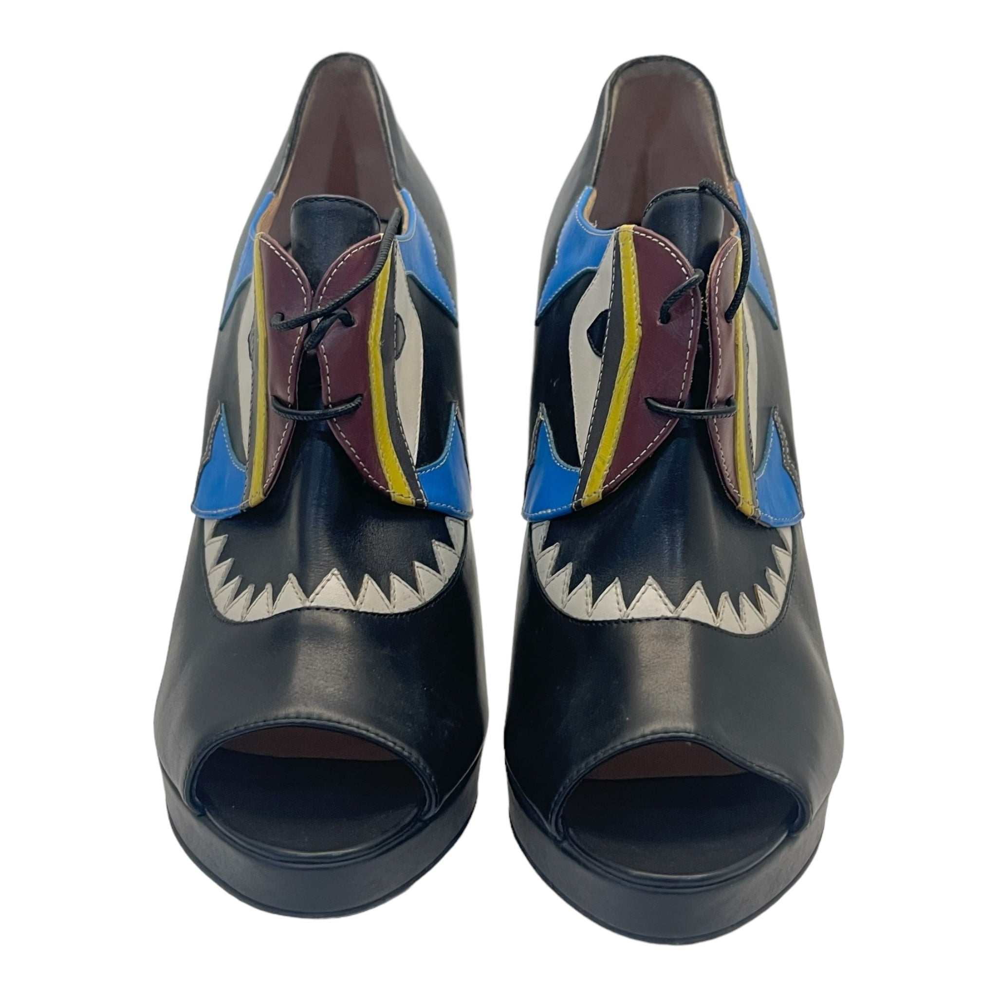 Fendi Multicolor Leather Monster Peep Toe Ankle Booties - Size EU 40
