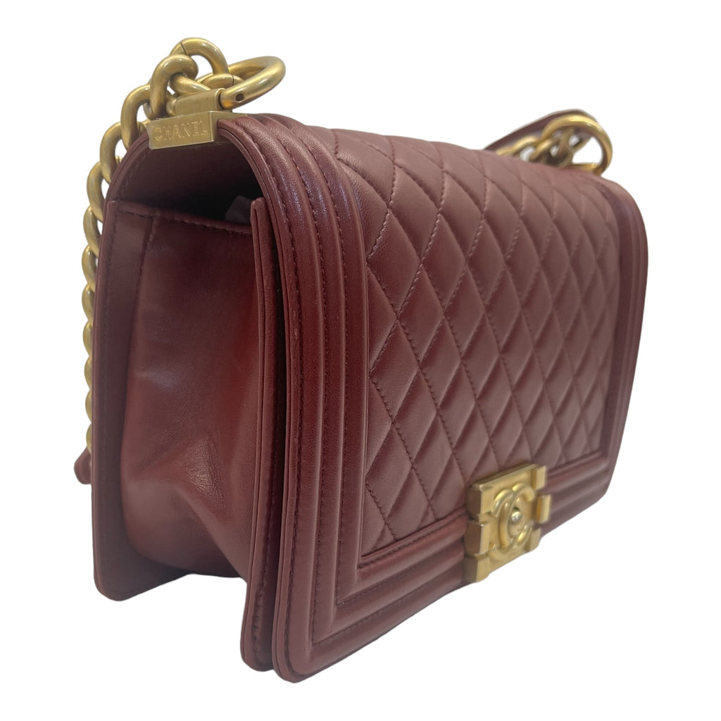Chanel Boy Flap Red Bag Medium Calfskin Quilted