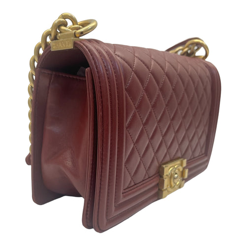 Chanel Boy Flap Red Bag Medium Calfskin Quilted