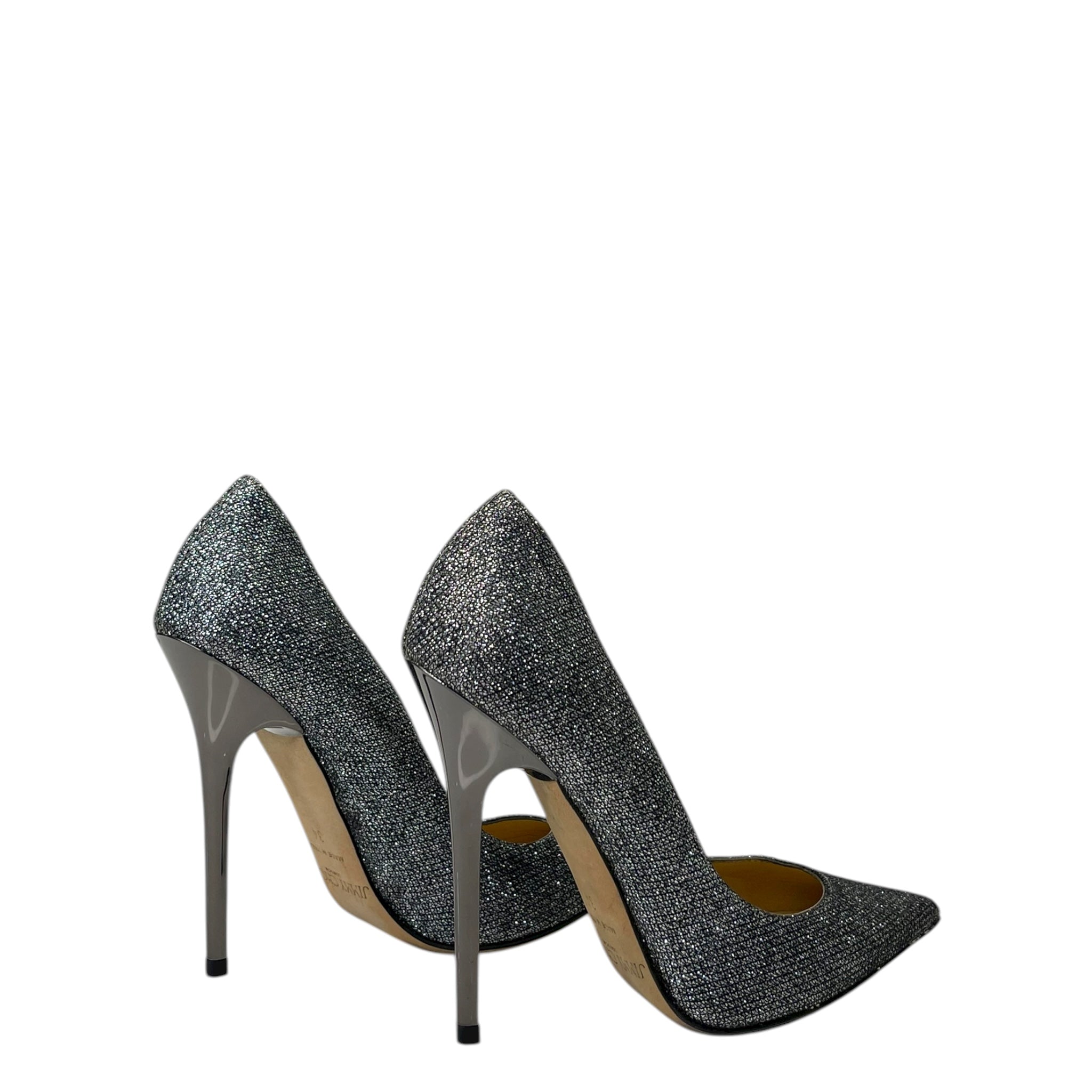 Jimmy Choo Romy Pointed Toe Black Glitter Pumps EU 34