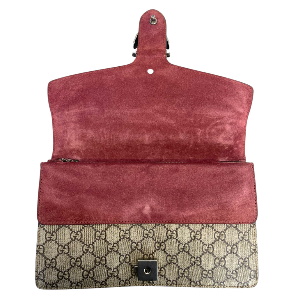 Gucci Dionysus Small Shoulder Bag GG Supreme Blooms Print Maroon Suede