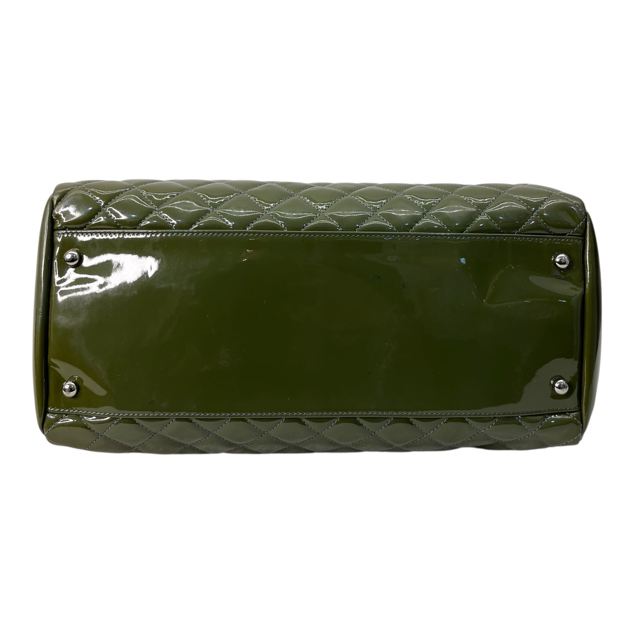 Chanel Moose Green Quilted Patent Leather Large Just Mademoiselle Bowling Bag
