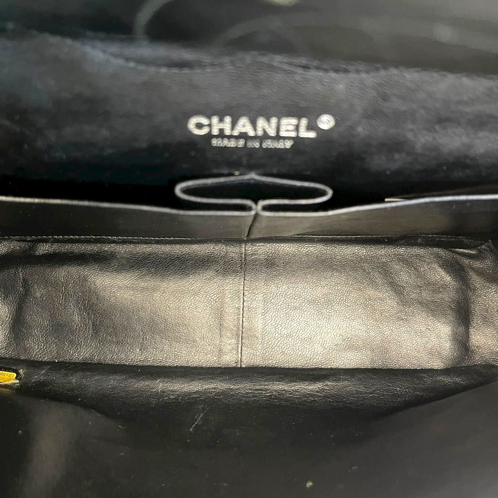 Chanel Black Quilted Patent Leather Large Classic Double Flap Bag