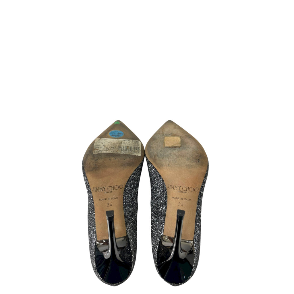 Jimmy Choo Romy Pointed Toe Black Glitter Pumps EU 34