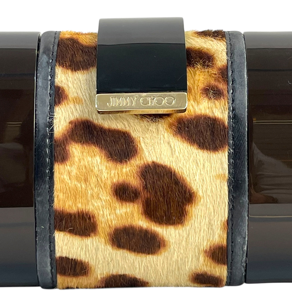 Jimmy Choo Ganache Natural Leopard Print Pony Clutch Bag