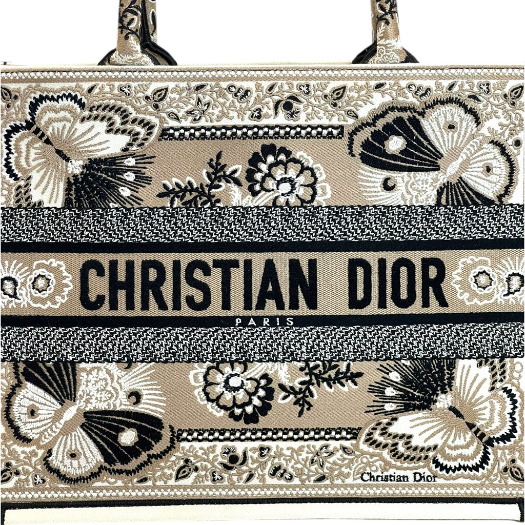 Christian Dior Medium Book Tote Bag Beige Butterfly Bandana Embroidery