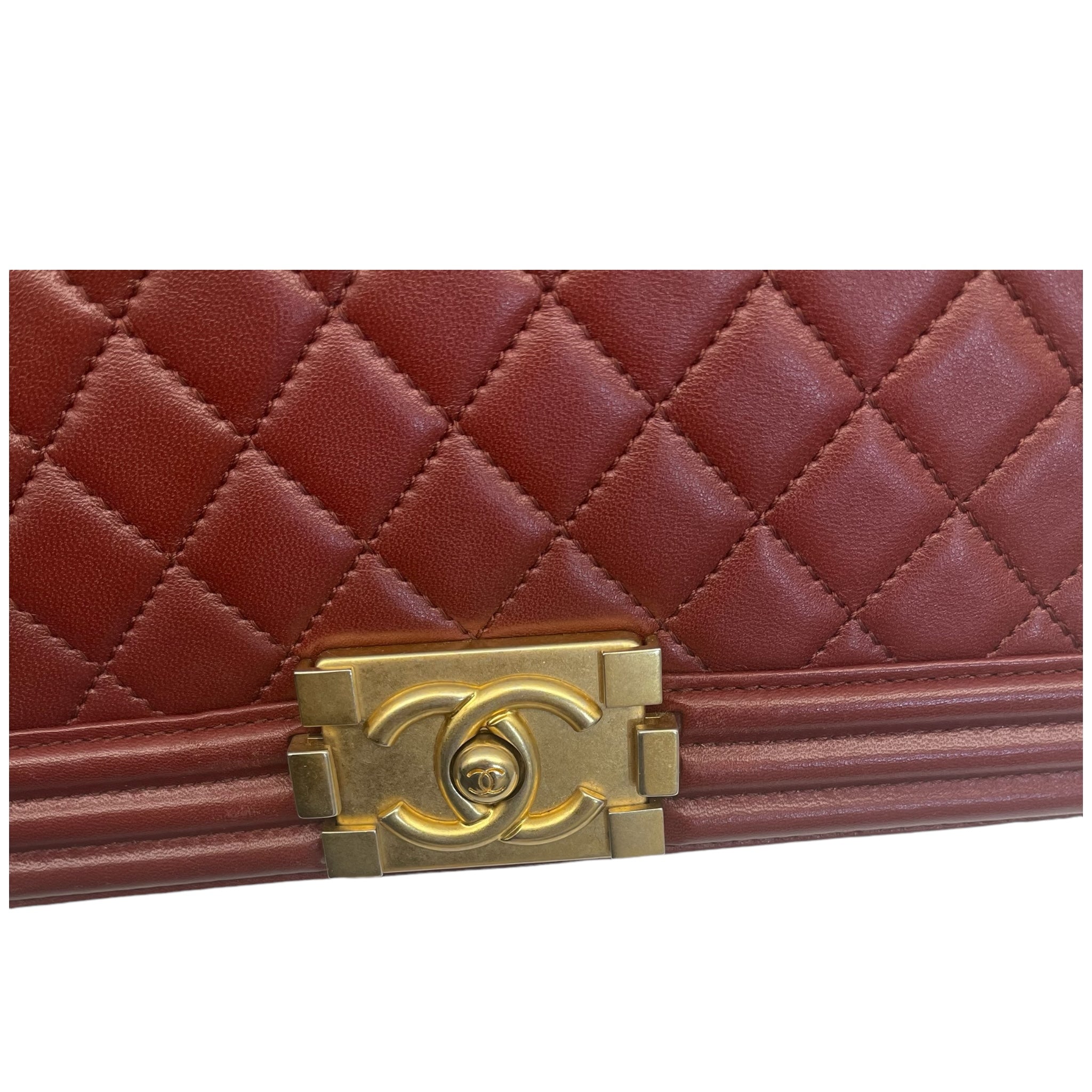 Chanel Boy Flap Red Bag Medium Calfskin Quilted
