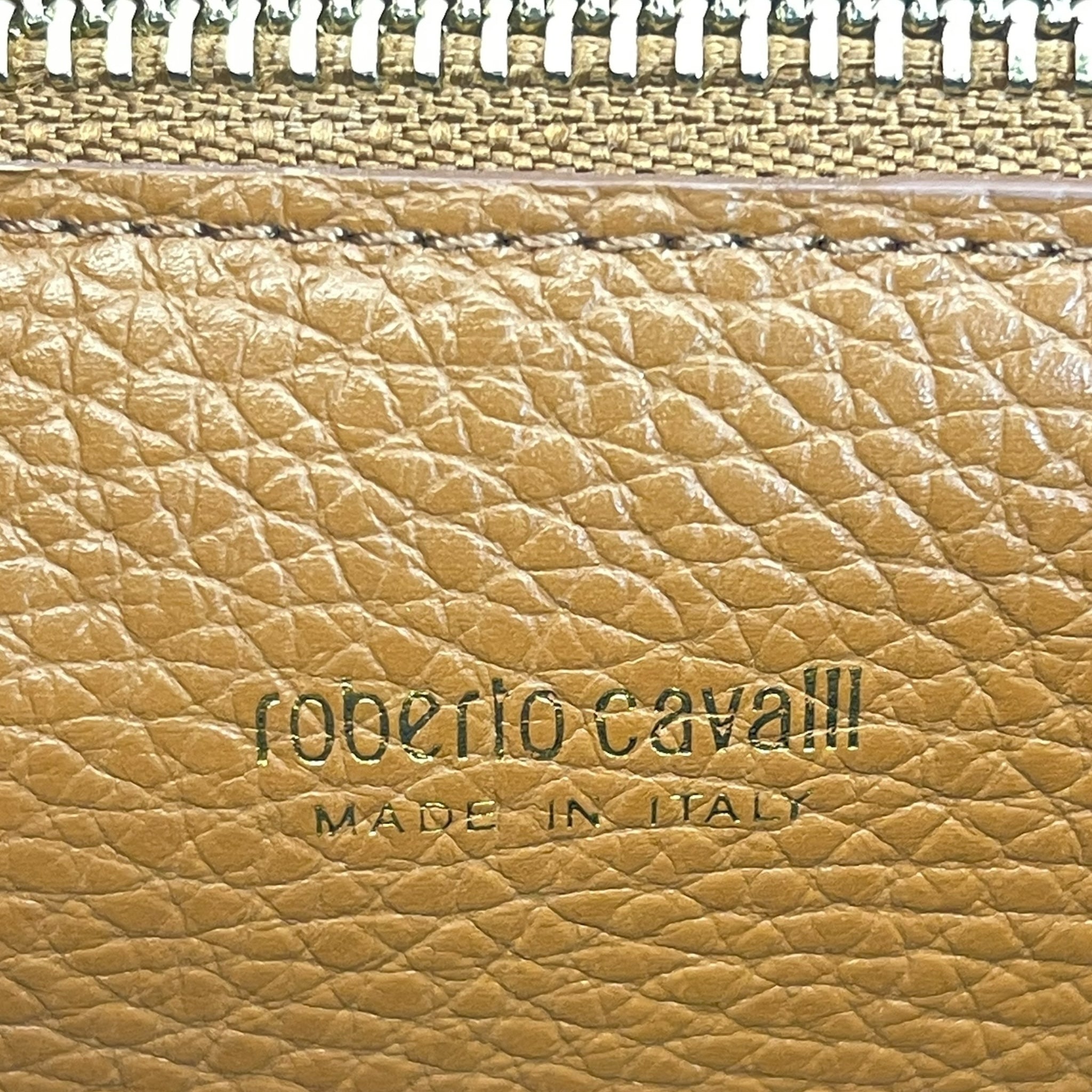 Roberto Cavalli RC Monogram Flap Chain Bag Brown Leather