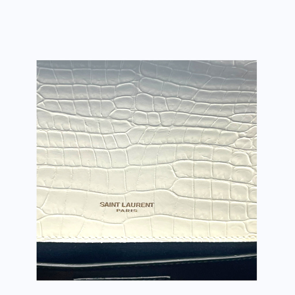 Saint Laurent White Croc Embossed Leather Small Kate Tassel Crossbody Bag