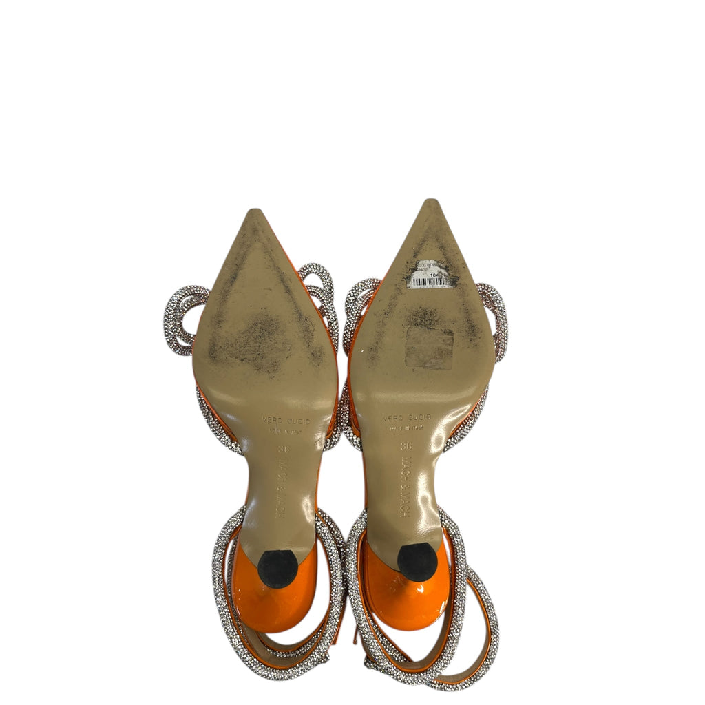 Mach & Mach Double Bow Silk-Satin Orange Pumps EU 36