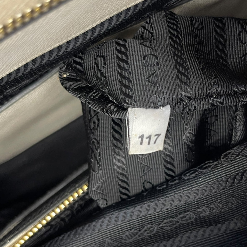 Prada Double Zip Tote Black/White Saffiano Leather