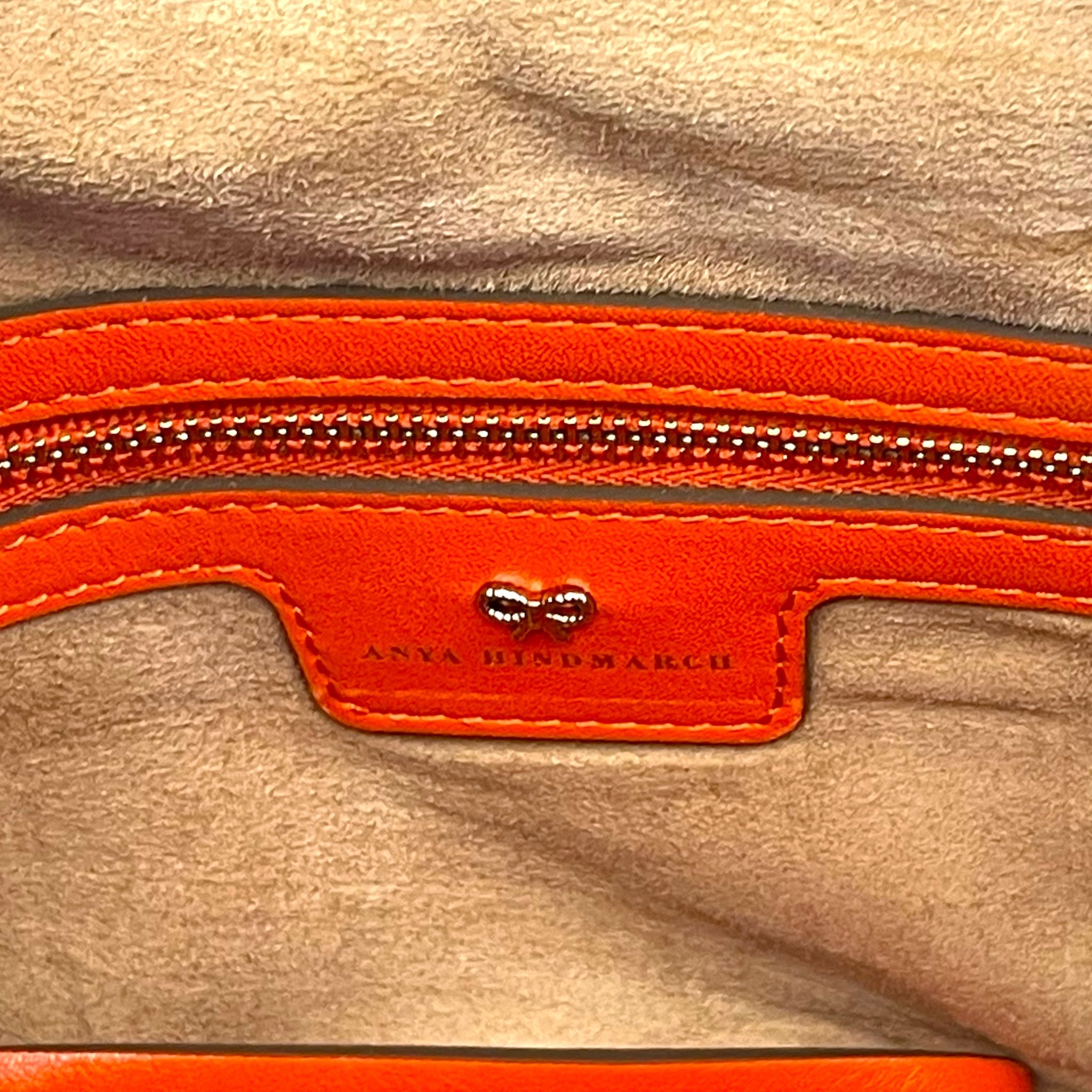 Anya Hindmarch Bright Orange Clutch Bag with Grosgrain Ribbon