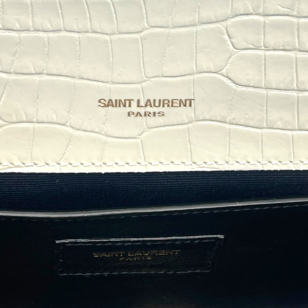 Saint Laurent White Croc Embossed Leather Small Kate Tassel Crossbody Bag