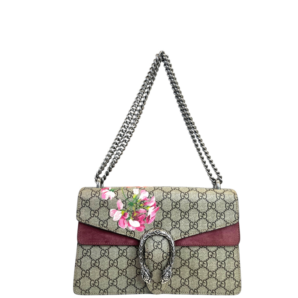 Gucci Dionysus Small Shoulder Bag GG Supreme Blooms Print Maroon Suede