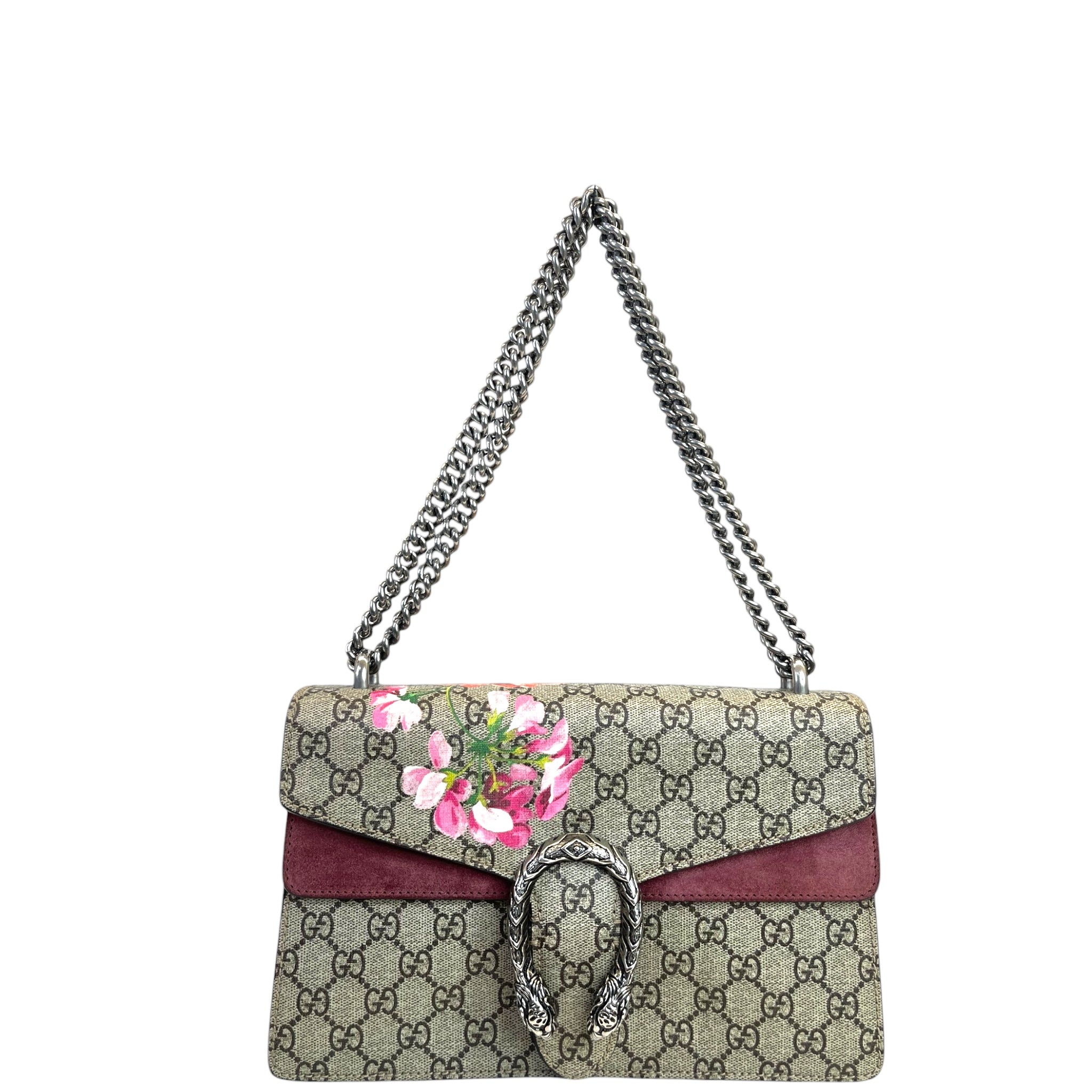 Gucci Dionysus Small Shoulder Bag GG Supreme Blooms Print Maroon Suede