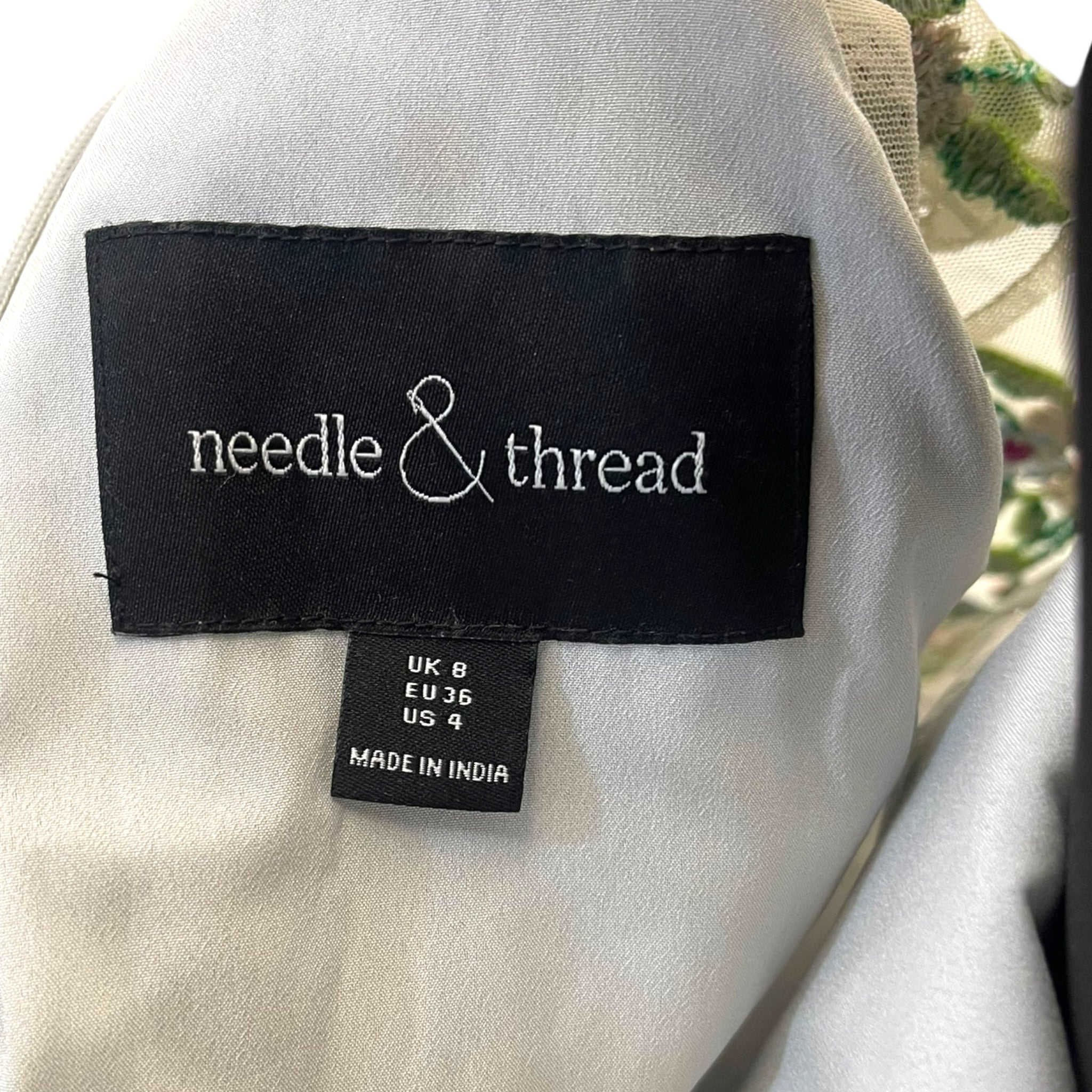 Needle and Thread Lazy Daisy Embroidered Grey Floral Dress EU 36