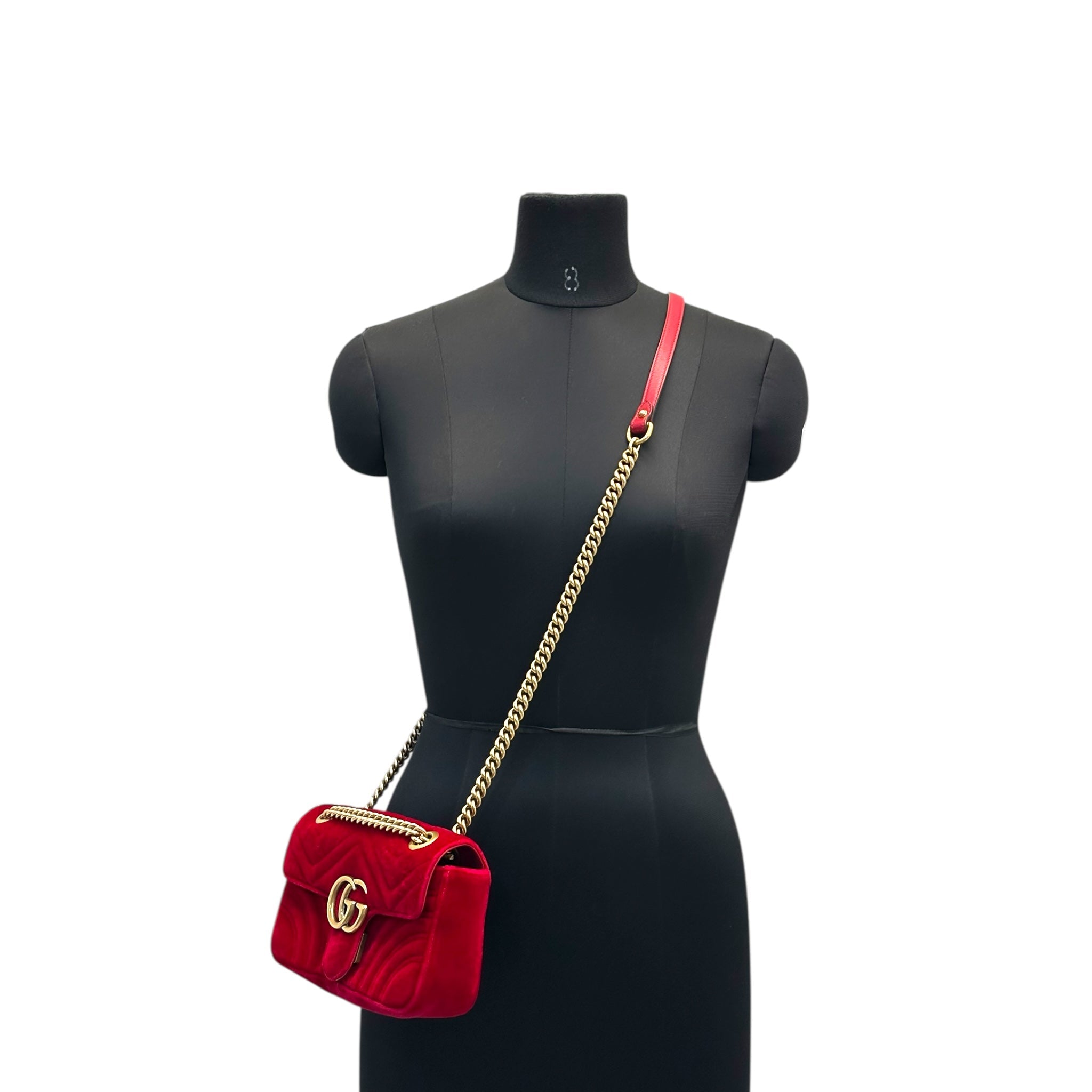 Gucci GG Marmont Mini Flap Bag Red Matelassé Velvet