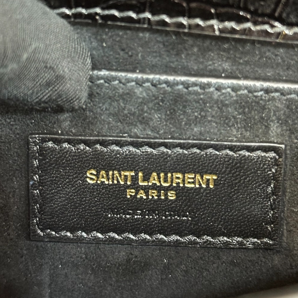 Saint Laurent Sunset Small Black Crocodile-Embossed Leather