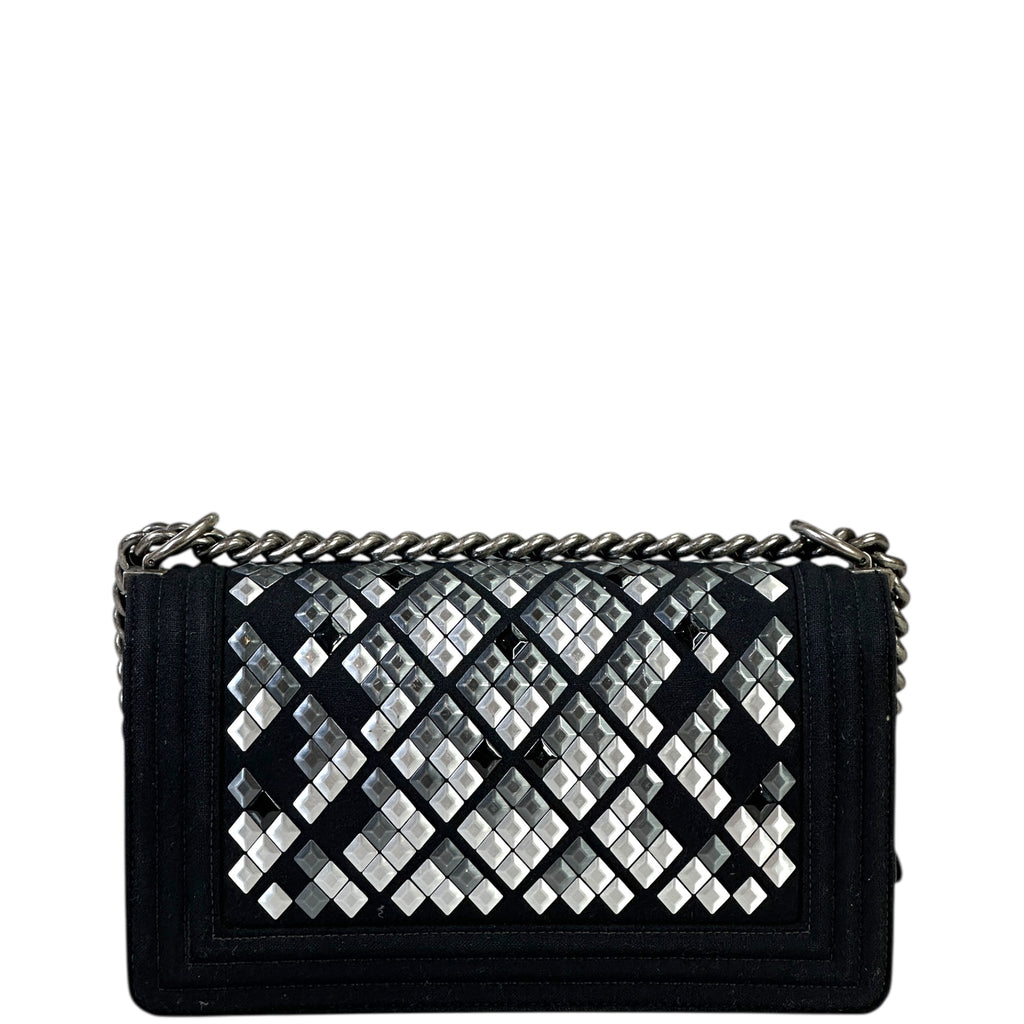 Chanel Mosaic Boy Bag Medium Black Quilted Wool