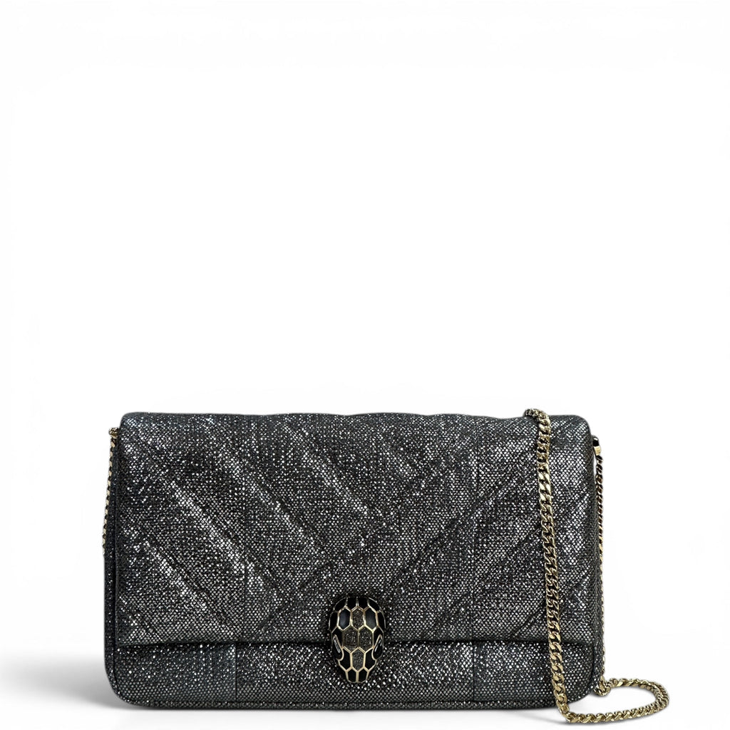 Bvlgari Serpenti Cabochon Shoulder Bag grey metallic leather